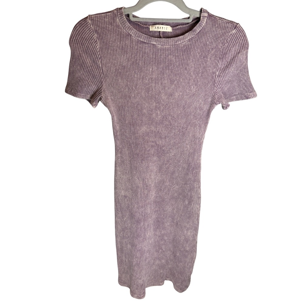 AMANTE Ribbed Knit Short Sleeve‎ Midi Dress Purple Wash Size M